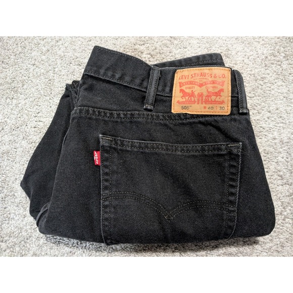 Levis 505 Jeans Mens 40x30 Black Regular Fit Straight Leg Denim Classic Workwear - Picture 7 of 7